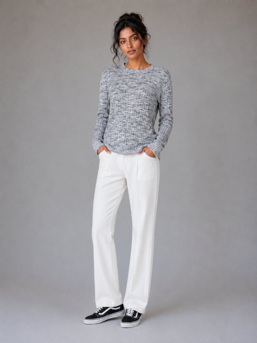 Merino Wool Banana Republic Sweater W/ L Grey Ribbed Crew Neck Space Dye LN/NWOT